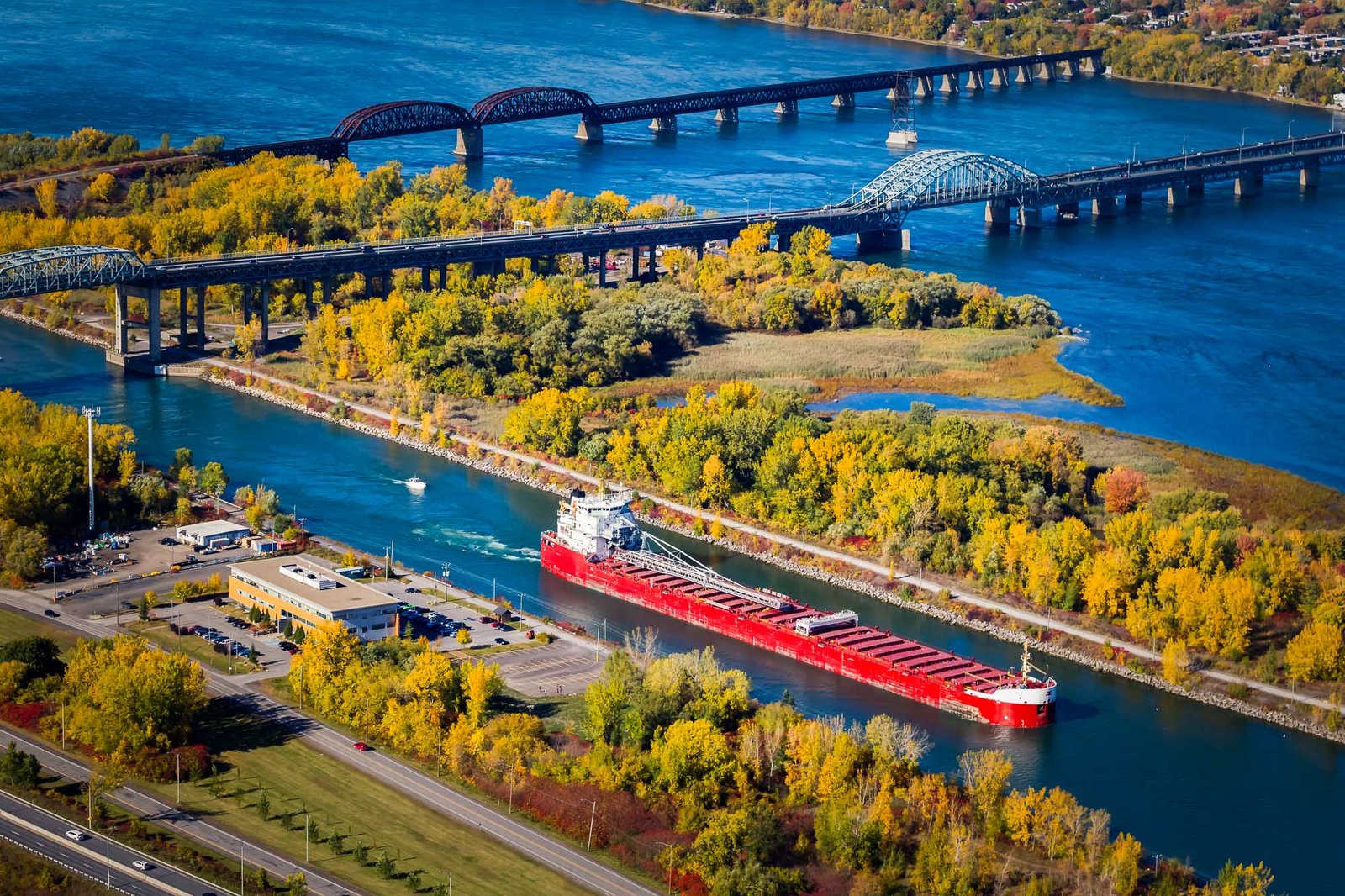 shipping lane aerial view near Montreal